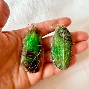 Green Aventurine and Gold Wire Earrings